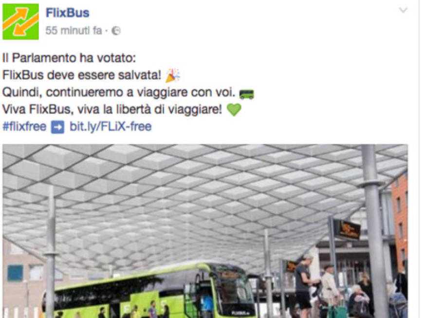 FlixBus esulta su Facebook: “Continueremo a viaggiare con voi”