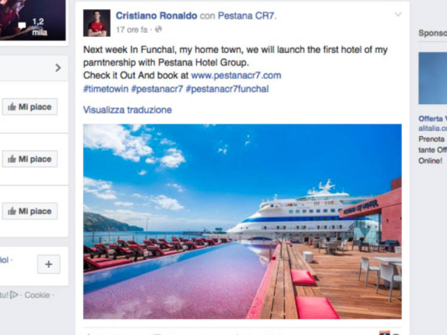 L'annuncio di Ronaldo su Facebook: &quot;Apre il primo CR7 Hotel&quot;