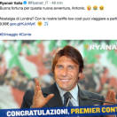 ‘Congratulazioni Antonio Conte’, l'ironia social di Ryanair sul nuovo premier italiano