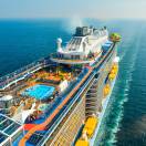 Shanghai, China - Jun 4, 2019. Aerial view of Spectrum of the Seas by Royal Caribbean in sunny day.