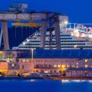 MONFALCONE, Italy - March 27, 2018: Carnival Horizon giant cruise ship in the Monfalcone shipyard the evening before its delivery