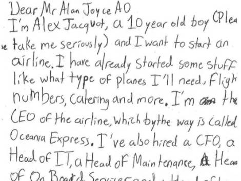 A 10 anni vuole fondare una compagnia aerea: scrive a Qantas e il ceo gli risponde