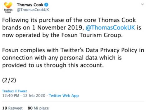 Il ritorno (social)di Thomas Cook