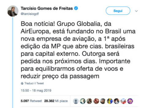 Globalia apre una compagnia aerea in Brasile: occasione per Air Europa