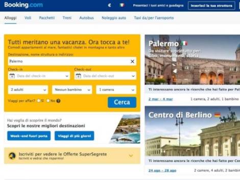 Booking.comfa l’agente di viaggi Pacchetti e trasporti sulla homepage