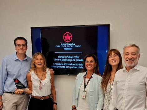 Adriano Apicella, a.d. di Welcome Travel Group, Laura Antonioli, responsabile marketing &amp; comunicazione, Annamaria Barbato, sales account manager Italia di Air Canada, Irene Polito, supplier relation specialist e Vittorio Amato, responsabile commerciale vettori del network