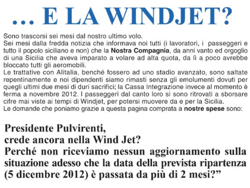 Wind Jet:&amp;quot;Appello a Pulvirenti&amp;quot;