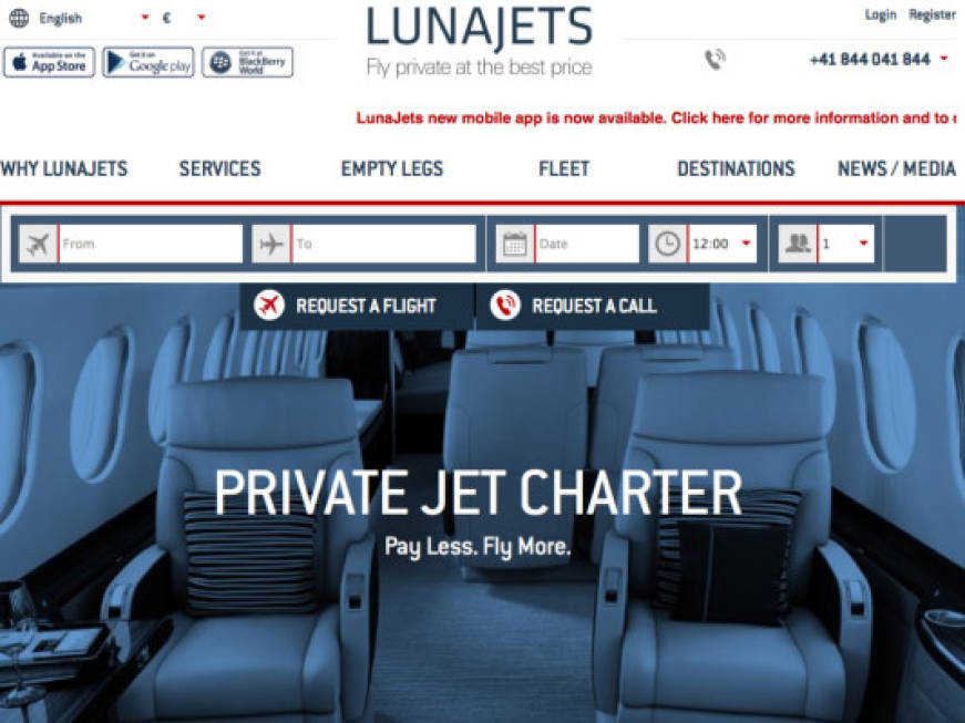 LunaJet, la app per richiedere passaggi di lusso in aereo privato