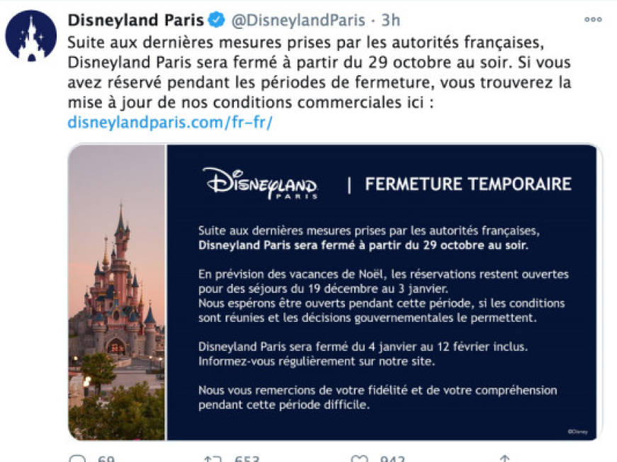 Disneyland Paris chiude al pubblico: restano aperte le prenotazioni per Natale