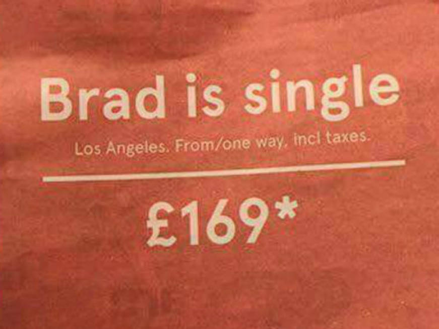 Divorzio Brangelina, la pubblicità di Norwegian Air: Brad è single, vola negli Usa