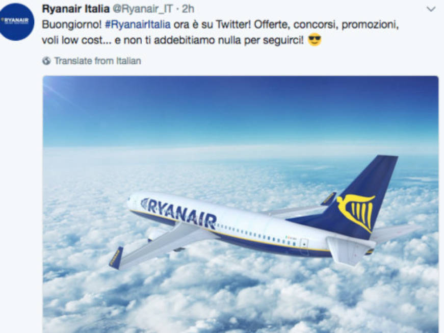 Ryanair apre il suo account italiano su Twitter