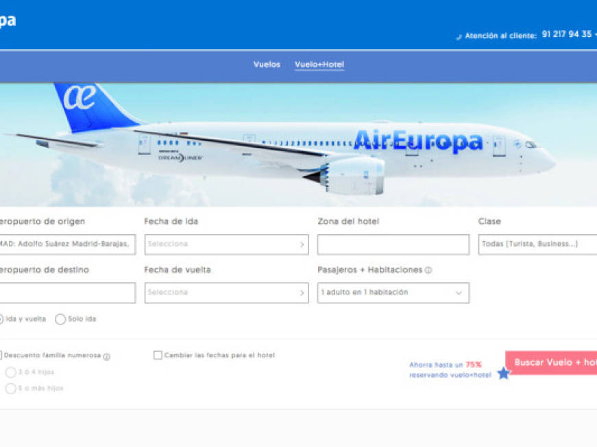Air Europa aprela vendita dei pacchetti online