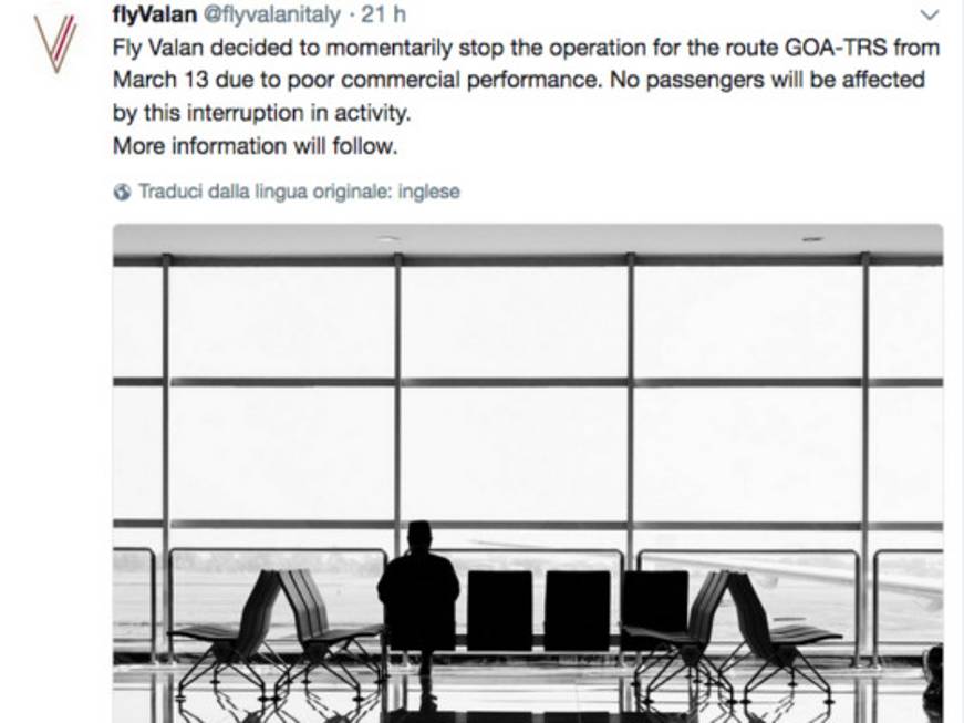 FlyValan, dal 13 marzo sospeso il volo Genova-Trieste