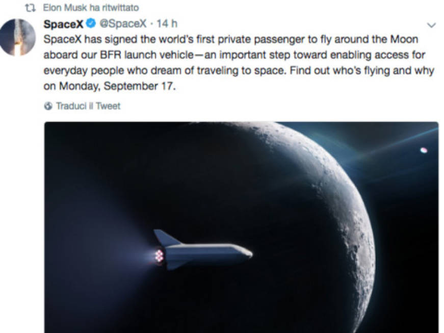 Elon Musk batte tutti: venduto il primo biglietto per il viaggio sulla Luna