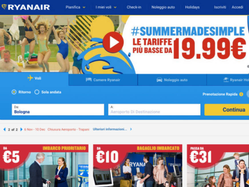Ryanair lancia AlexaPrenotazione vocale sul portale web del vettore low cost