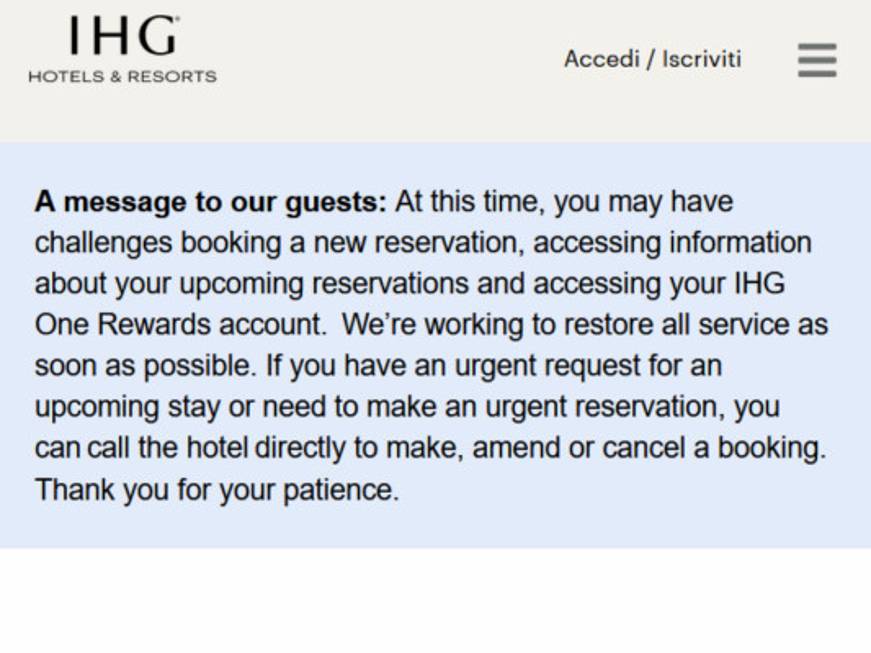 Ihg: sistemi di prenotazione fuori uso per un attacco hacker