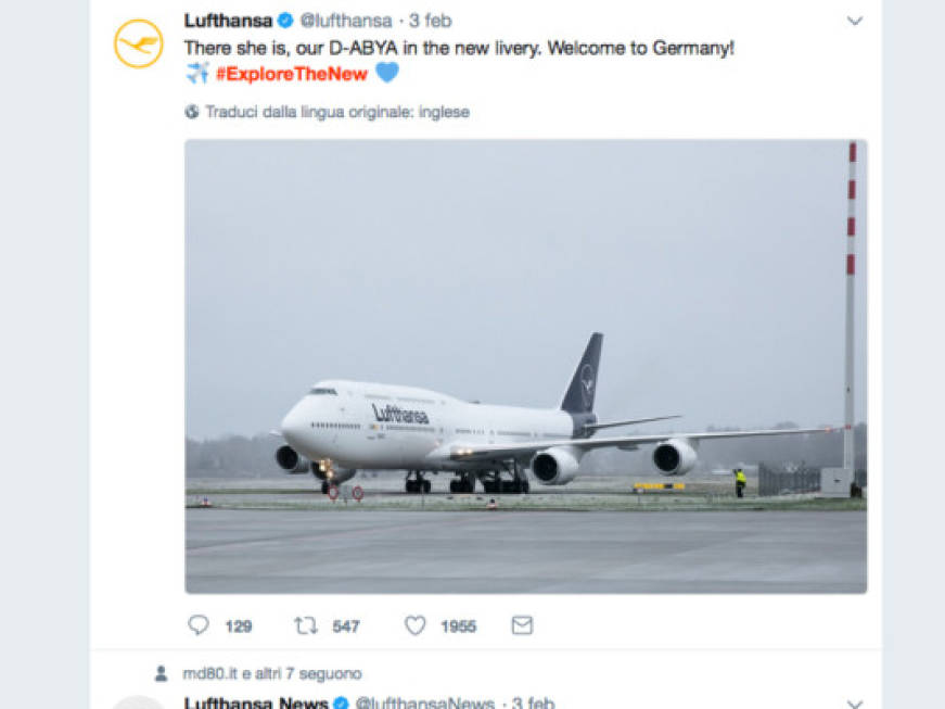 Cento anni dopo Lufthansa cambia: nuova livrea per gli aerei in flotta