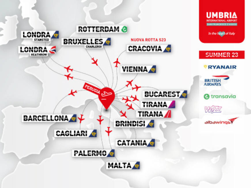 Aeroporto dell'Umbria: 15 destinazioni nella programmazione estiva