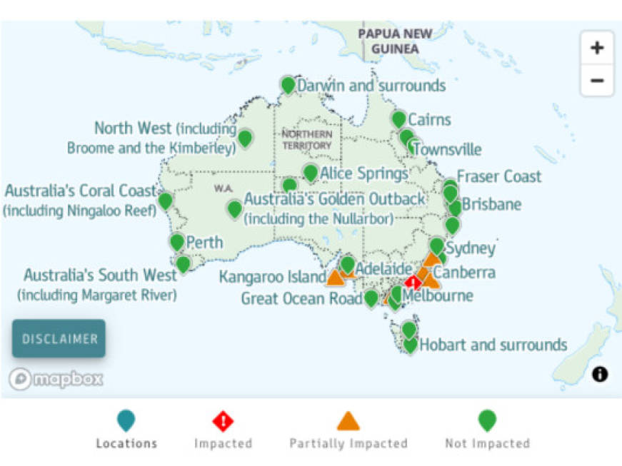 Emergenza incendi, da Tourism Australia la mappa interattiva con le aree coinvolte