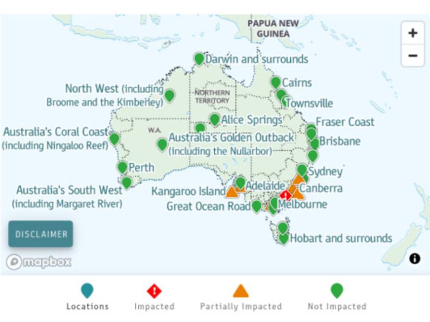 Emergenza incendi, da Tourism Australia la mappa interattiva con le aree coinvolte