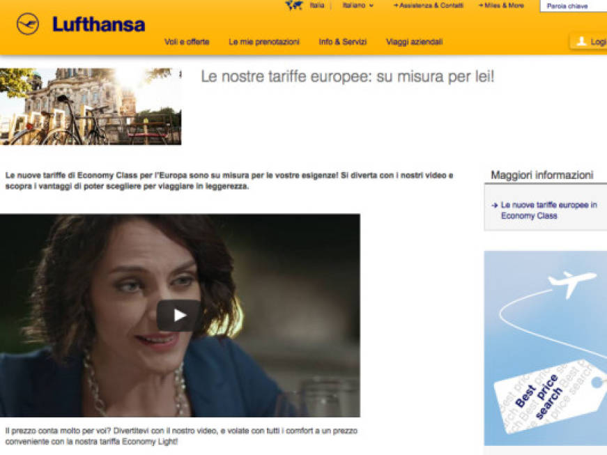 Lufthansa, parte la campagna video per le tariffe economy