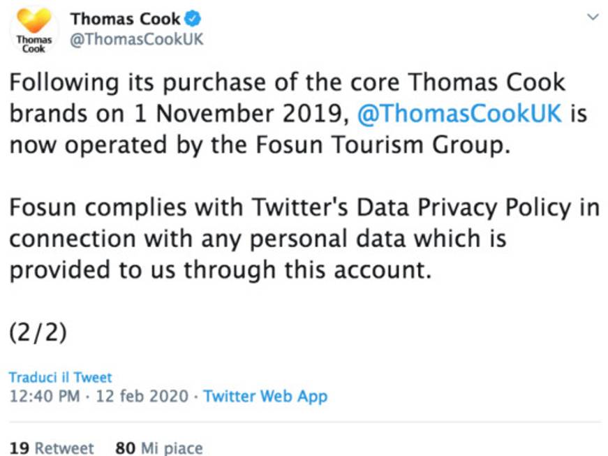 Il ritorno (social)di Thomas Cook