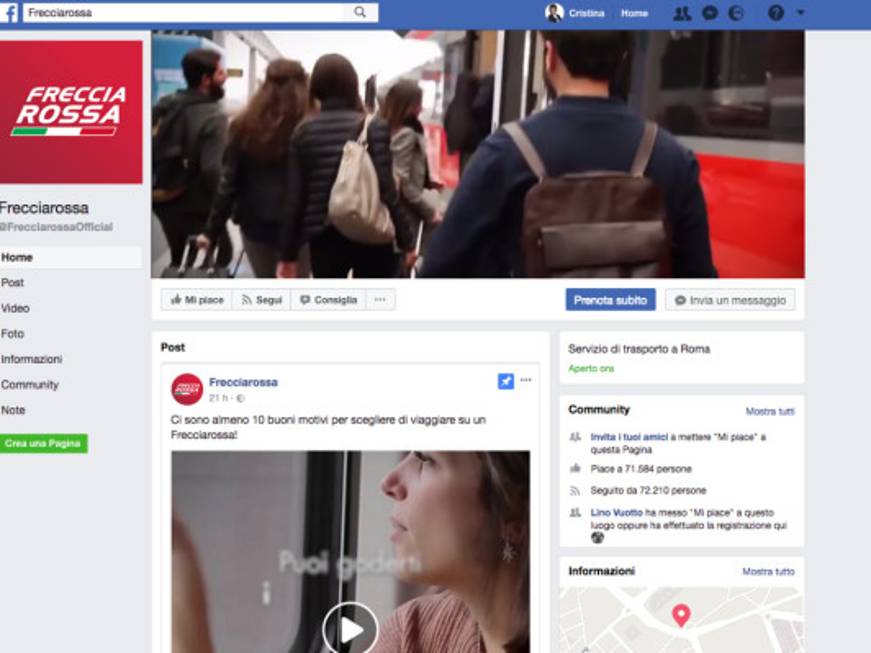 Il Frecciarossa sbarca su Facebook